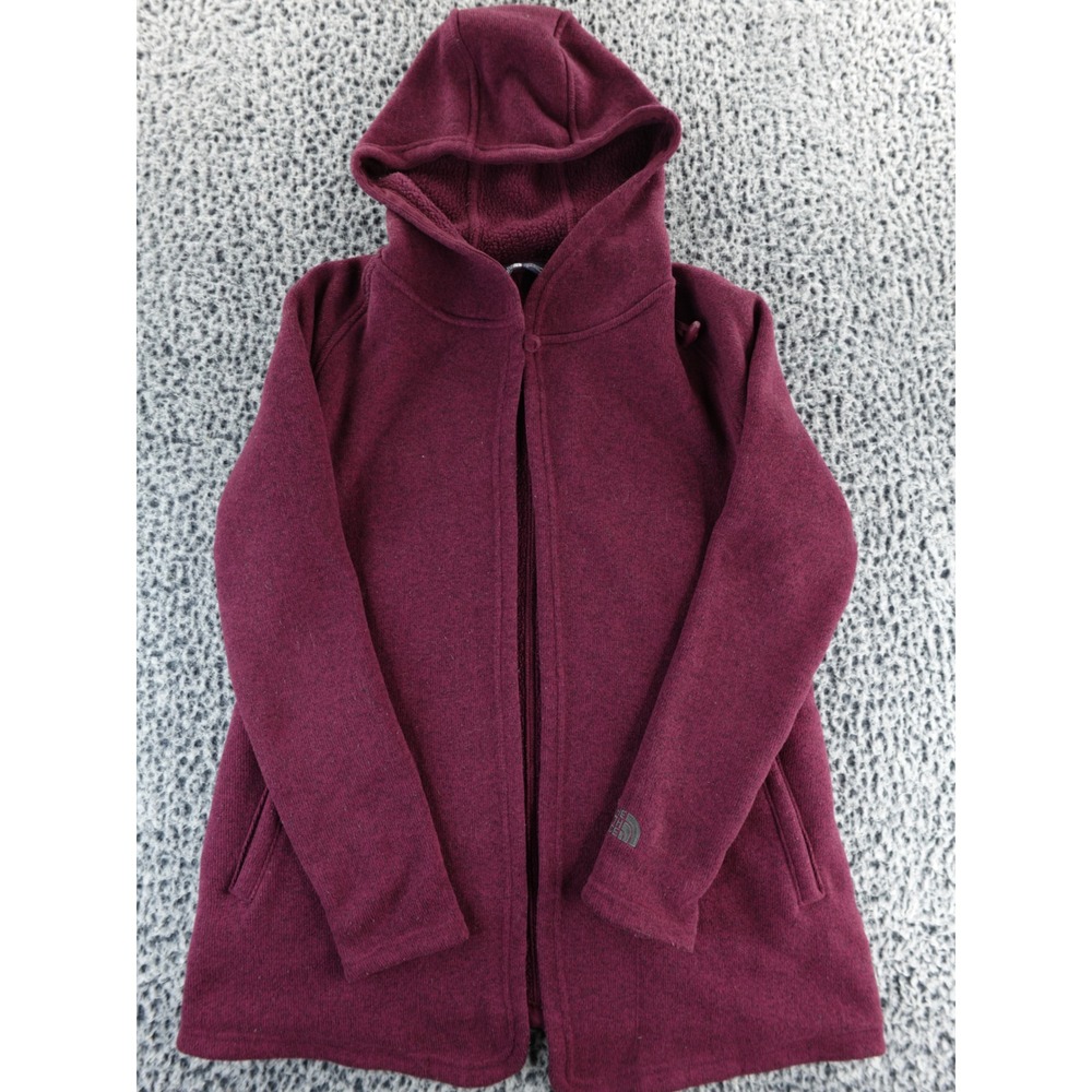 The North Face Womens Burgundy Fleece Lined Hooded Long Jacket Coat Size S